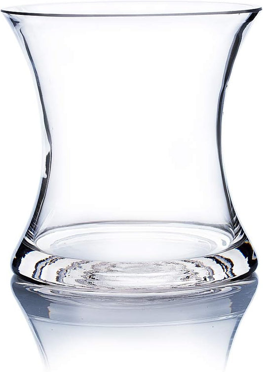 WGV Unique Bouquet Vase, 5.5" W, 6" H, Clear Short Hurricane Concaved Neiman Glass Floral Container, Home Wedding Event Decor, 1 Piece (VHV0606)