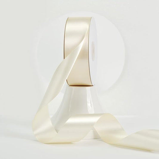 MEEDEE Ivory Satin Ribbon 1-1/2 Inch Ivory Ribbon Lux Double Faced Satin Ribbons by 50 Yards Beige Polyester Satin Ribbons for Crafts, Weddings, Flower Bouquet, Holiday Decorating
