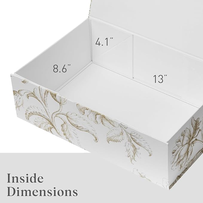 Luxury Keepsake Gift Box 3-Pack | Gold Floral Decorative Boxes with Magnetic Lids for Presents, Wedding Memory Box, and Bridal Gifts. 13.5" x 9" x 4.3"