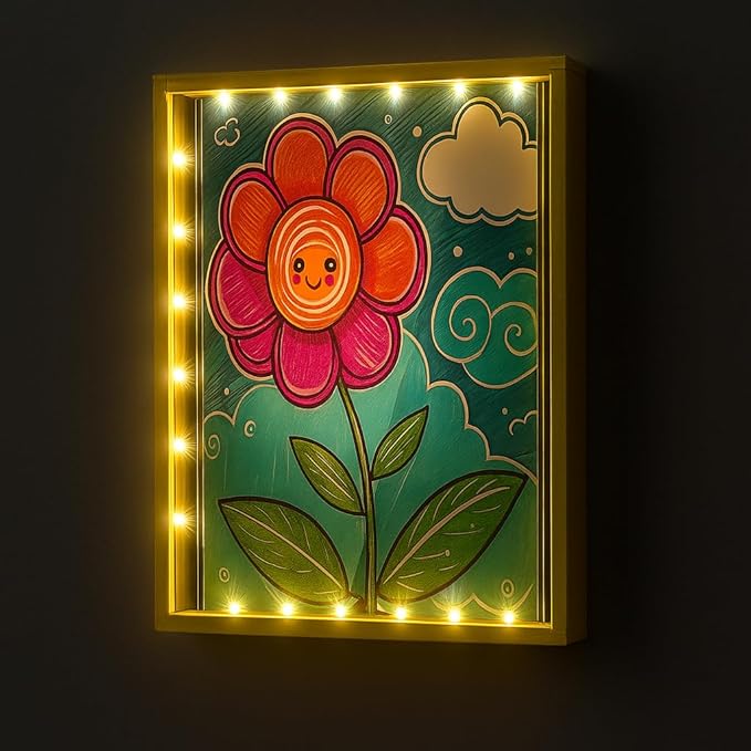Artwork Shadow Box with LED Light, Changeable Photo Album Display & Storage Frame, Dried Flowers Display Shadow Box, Wall-mounted & TabletopGrass Green