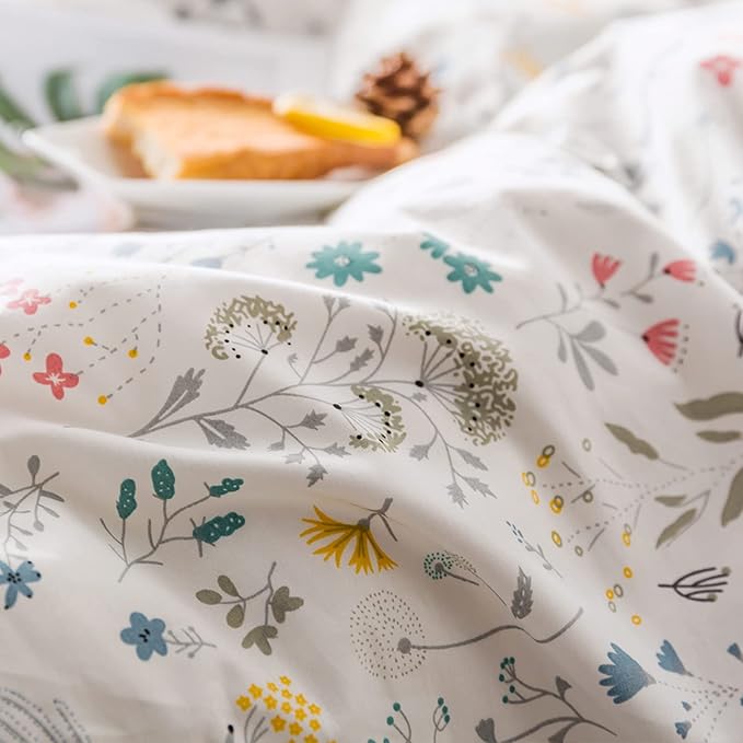HighBuy 3 Piece Duvet Cover Set Twin Vintage Floral Bedding Set Cotton Printed Duvet Cover Set Ultra-Soft Breathable (1 Duvet Cover + 2 Pillow Shams) (Twin(68"x86"), Flower)