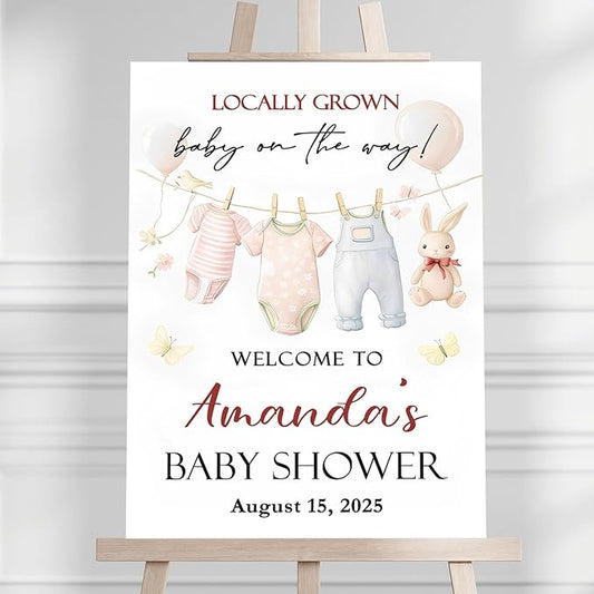 Personalized Baby Shower Welcome Sign For Outdoor, Custom Rabbit Balloon Baby Shower Yard Sign Decorations, Locally Grown On The Way Sign, Fashion Decorations Theme For Girl, Birthday Yard Sign Template