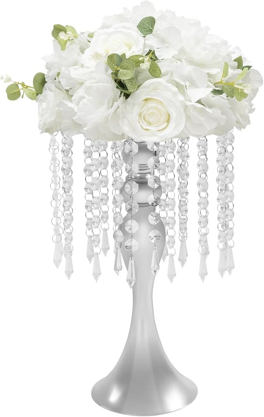 Flower Stand Vase, 10 Pcs Glam Crystal Wedding Reception Decorations with Sparkling Beads Table Center Display Flower Arrangement Flower Stand Metal Vase for Event Party Decor (Silver, H:13.78in)