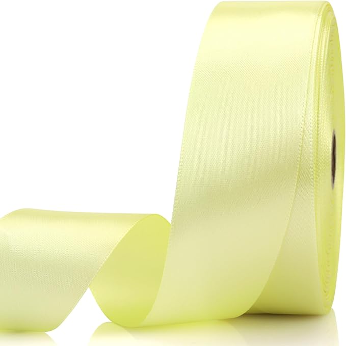 1-1/2 Inch 60 Yards Rice Yellow Solid Satin Ribbon for Gift Wrapping,Craft Floral Bouquets,Wedding Party,Timeless Flower,Decoration Floral Hair,Balloons