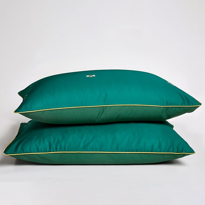 mixinni Dark Green Duvet Cover Twin XL Size, 100% Long Staple Cotton Honeybee Floral Pattern 3pc Bedding Duvet Cover Set with Zipper Ties 2 Pillowcases Perfect for Him and Her-Twin XL Size