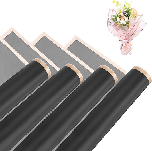 MECCANIXITY Flower Bouquet Wrapping Paper, 56cm/22 Inch Waterproof Floral Wrapping Paper for Flower Bouquet DIY Gift, Wedding, Birthdays, Valentine's Day, Pack of 20(Dark Black)