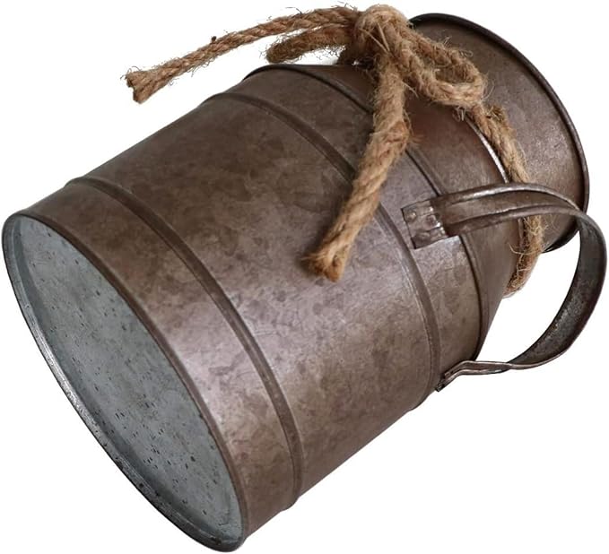 Primitive Distressed Iron Vase Bucket,Shabby Chic Classy Designed Metal Vase,Vintage Rustic Antique Decorative Flower Vase for Birthday Gift,Home Decor,Wedding,Party(5.5" L x 3.5" W x 5.9" H)
