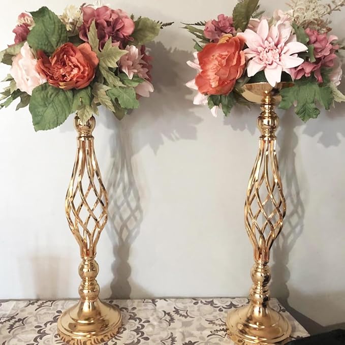 2pcs Metal Gold Candle Holders 20 Inch Tall Road Lead Table Centerpiece Stand Pillar Candlestick for Wedding Candelabra Flowers Vases