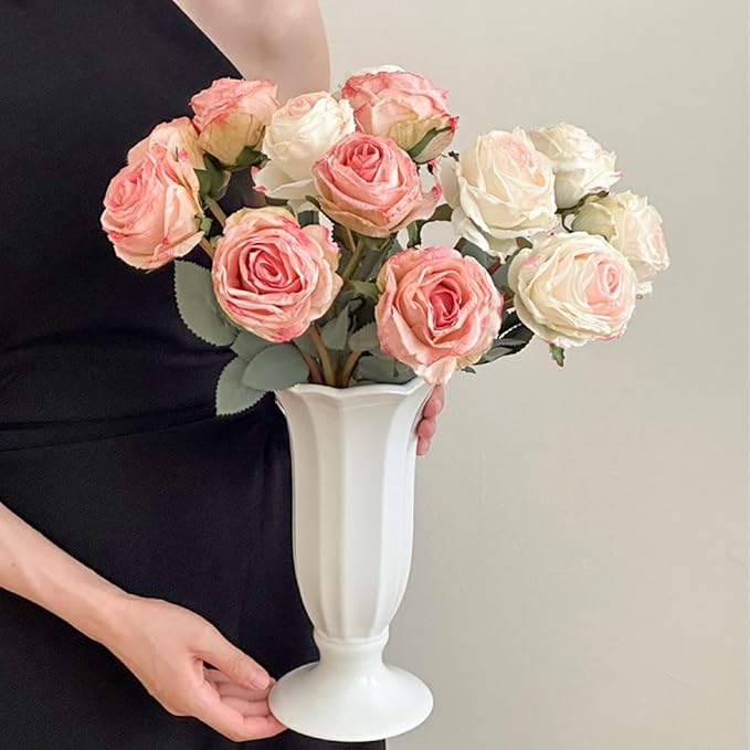 Kimura's Cabin 12pcs Pink Lifelike Artificial Roses Flowers with Stem Faux Silk Rose Bouquet Dried Roses Fake Flowers for Valentines Day Home Centerpiece Wedding Party DIY Decoration (Light Pink)