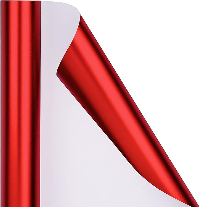 RUSPEPA Red Christmas Wrapping Paper - Solid Color Matte Metallic Red Paper Roll, Perfect for Valentine's Day, Wedding, Birthday, Christmas, Baby Shower, Anniversaries - 17 Inches X 32.8 Feet