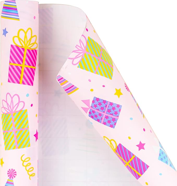 WRAPAHOLIC 30 Inch Girl Birthday Wrapping Paper - Pink Girl Wrapping Paper for Birthday, Holiday, Party, Baby Shower - 30 Inch x 33 Feet