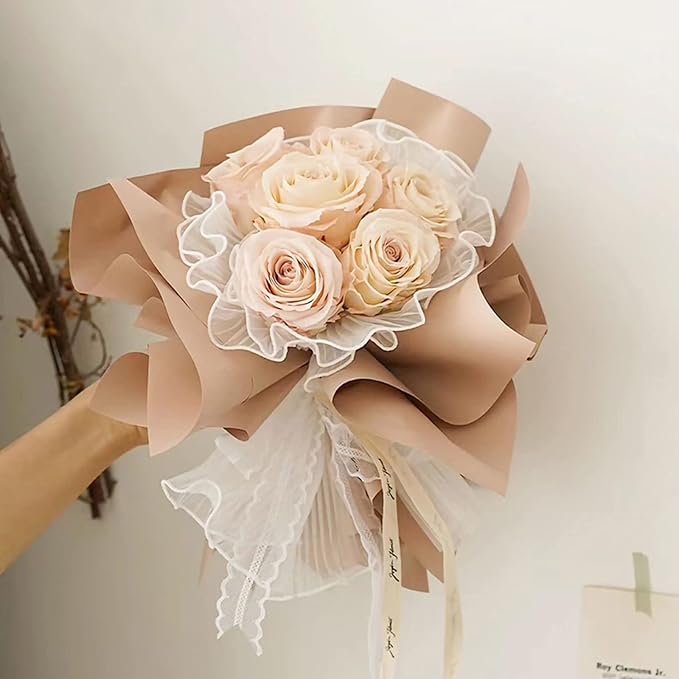 Banxidi Korean Style Ruffle Yarn Floral Wrapping Paper 1 Roll Florist Supplies Waterproof Flower Bouquet Wrapping Paper Floral Supplies for Fresh Flowers,DIY Crafts, 11in x 14.8ft (Pearl Yarn Pink)
