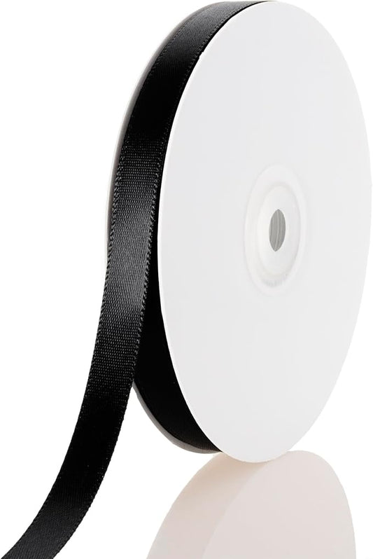 3/8 Inch Black Ribbon, 50 Yards Craft Polyester Satin Ribbon Perfect for Gift Wrapping, Handmade Roses, Wedding Party Decorations and DIY Crafts