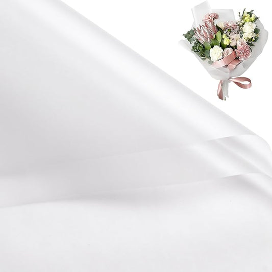 WRAPAHOLIC 20 Sheets Flower Wrapping Paper - 22.4 x 22.4 inch Pure Translucent White Water-Resistant Floral Bouquet Wrapping Paper, Florist Supplies Packaging for Wedding Birthday Gift DIY
