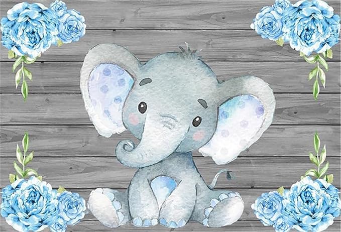 AOFOTO 8x6ft Rustic Grey Wood Elephant Backdrop Boy Baby Shower Party Decoration Photography Background Watercolor Flower Cartoon Animal Photo Studio Props Newborn Infant Kid Child Birthday Banner