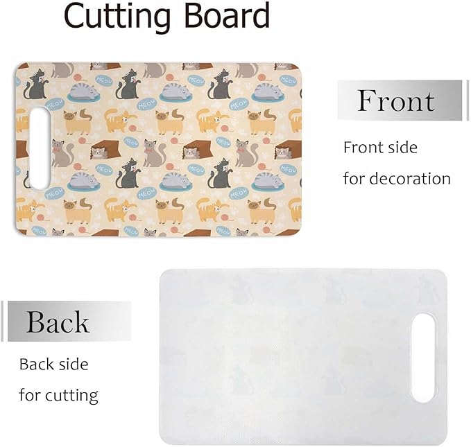 Cartoon Cat Cutting Board Cute Cats Kitten Funny Grip Handle Chopping Boards Cutting Board for Kitchen Plastic 16" x 10" x 0.24"