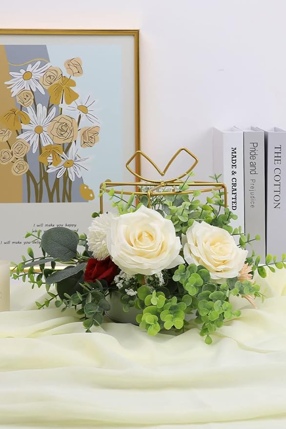 Artificial Rose Flower Ivory Flowers Ivory Roses White Roses Silk Flowers 12 pcs with Long Stem Silk Roses Bouquet for Wedding Bridal Shower Party Home Decoration