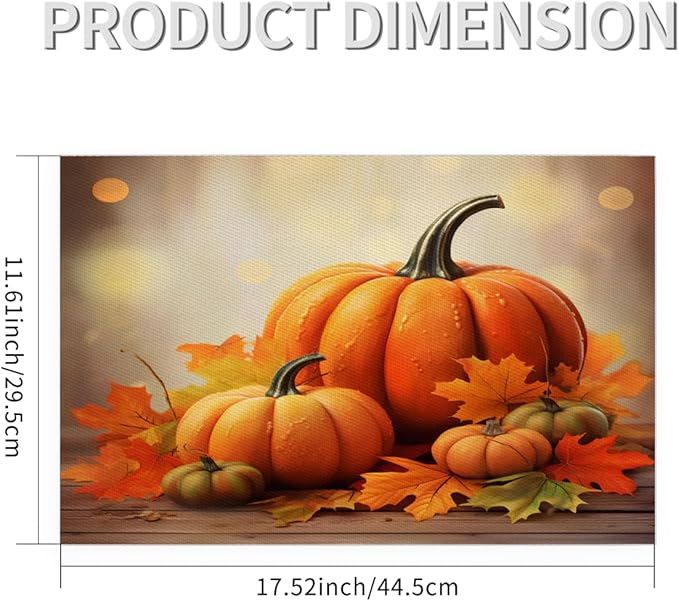 Thanksgiving Fall Pumpkin Placemats Set of 1 PVC Vinyl Non Slip Table Mats Heat Resistant Place Mats Washable Wipeable Dining Table Mat for Kitchen Decor Party Indoor Outdoor Decorative Gift