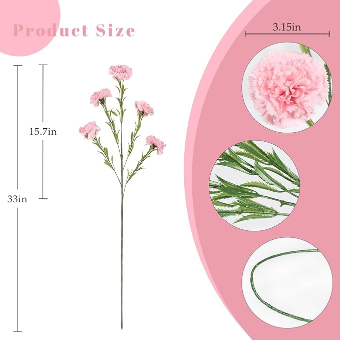 IPOPU Carnations Artificial Flowers 6PCS Fake Silk Carnations 33in Long Flowers for Tall Vases for Wedding Home Table Centerpieces Floral Arrangement(Light Pink)