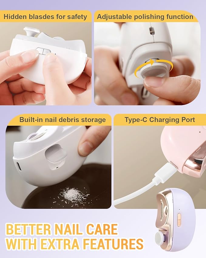 Electric Nail Clippers, 2026 New 2 in 1 Electric Polishing Automatic Nail Clippers, Multifunctional Nail Trimmer with 2 Adjustable Speeds for Seniors, Kids, Adults (Pink)