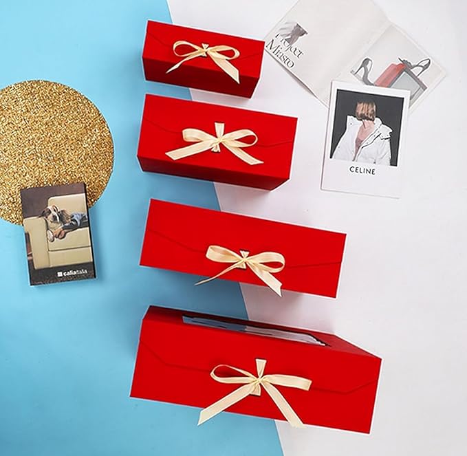 3 Pcs Extra Large Red Gift Box for Presents with Ribbon 19x16x6 Inches Clear Gift Box with Window Magnetic Closure Gift Boxes with Lids
