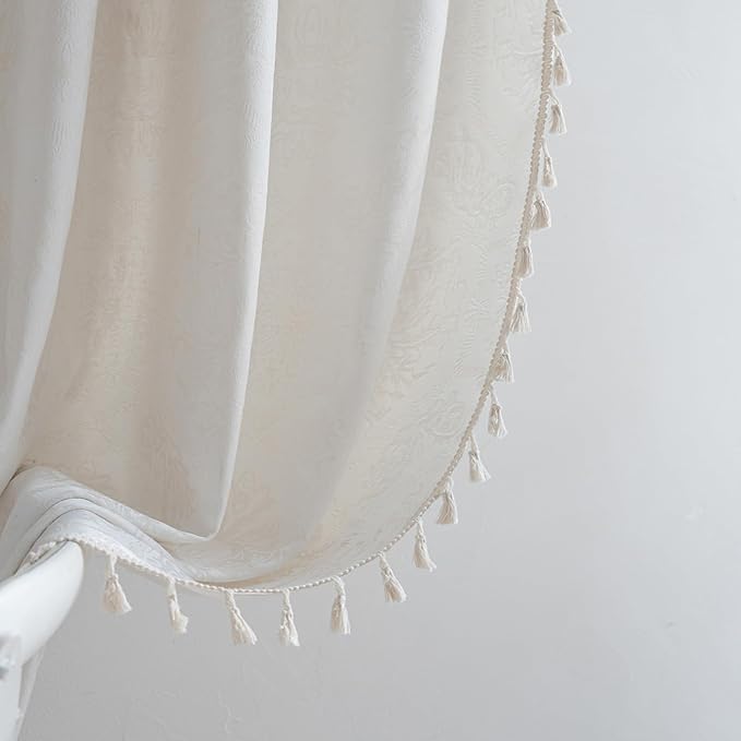 ENJOYBRIDAL Cream Damask 96 Inch Curtains for Living Room Farmhouse Drapes Semi Sheer Medallion Patterned Long Window Curtain Panels Bedroom Jacquard Rod Pocket 2 Panels Dining Room Window Treatments