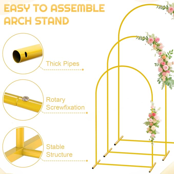 7.2FT,6.6FT,6FT Arch Backdrop Stand and Cover Set of 3 White Spandex Fitted Backdrop Cover Wedding Party Balloon Arch Stands Metal Arched Frame with Arch Covers for Birthday Baby Shower Ceremony Decor