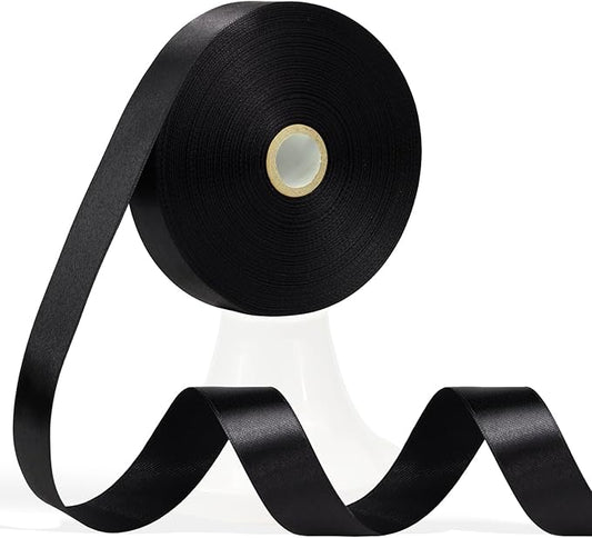 60 Yards Black Satin Ribbon 3/4 Inch, Solid Polyester Fabric Ribbon for Gift Wrapping, Crafts, Flower Bouquet, Wedding, Baby Shower, Festival, Christmas, Halloween