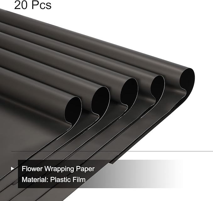 MECCANIXITY 20 Pcs Double Sided Color Flower Wrapping Paper Black 22.8"x22.8" Waterproof for Florist Bouquet Supplies, DIY Crafts, Gift Box Packaging