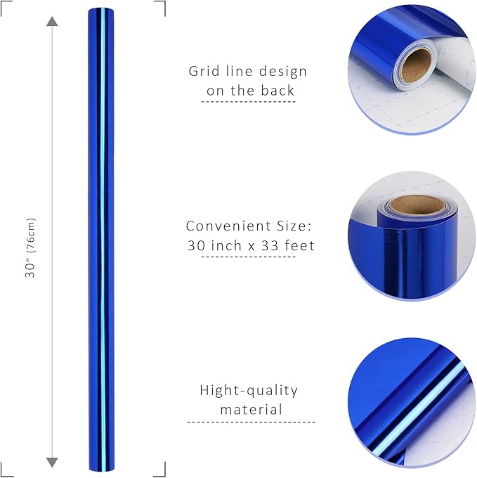 LaRibbons Blue Metallic Wrapping Paper, 30 Inch X 33 Feet (82.5sq.ft) Solid Color Paper Roll, Gift Wrapping Paper Rolls for Wedding, Birthday, Christmas, Baby Shower