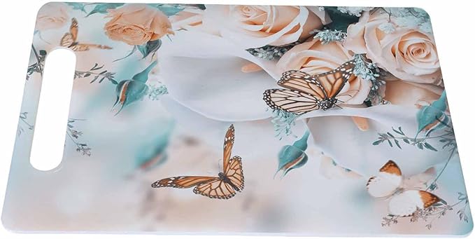 Butterfly Bouquet Cutting Boards Yellow Roses White Calla Lilies Cutting Boards Kitchen Chopping Board with Handles Non Slip Plastic 16 x 10 x 0.24 Inch