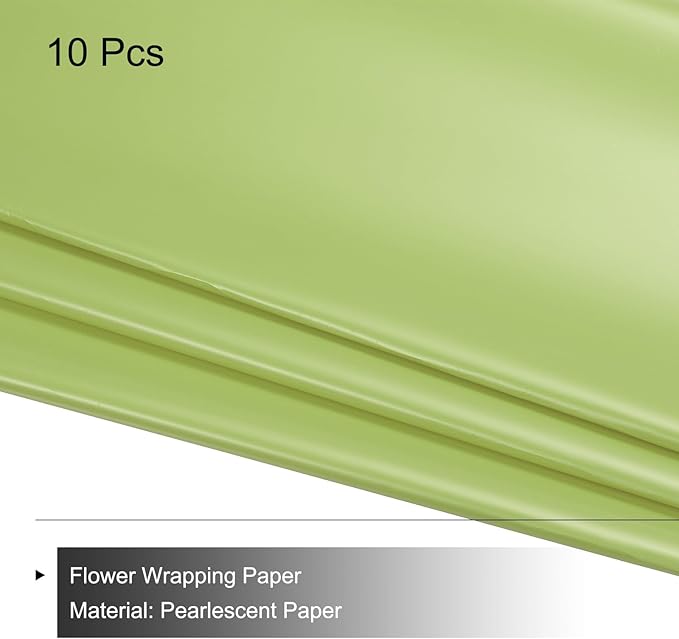 MECCANIXITY Pearlescent Film Flower Wrapping Paper 22.8x22.8 Inch Waterproof for DIY Crafts, Gift/Gift Box Packaging Tea Green Pack of 10