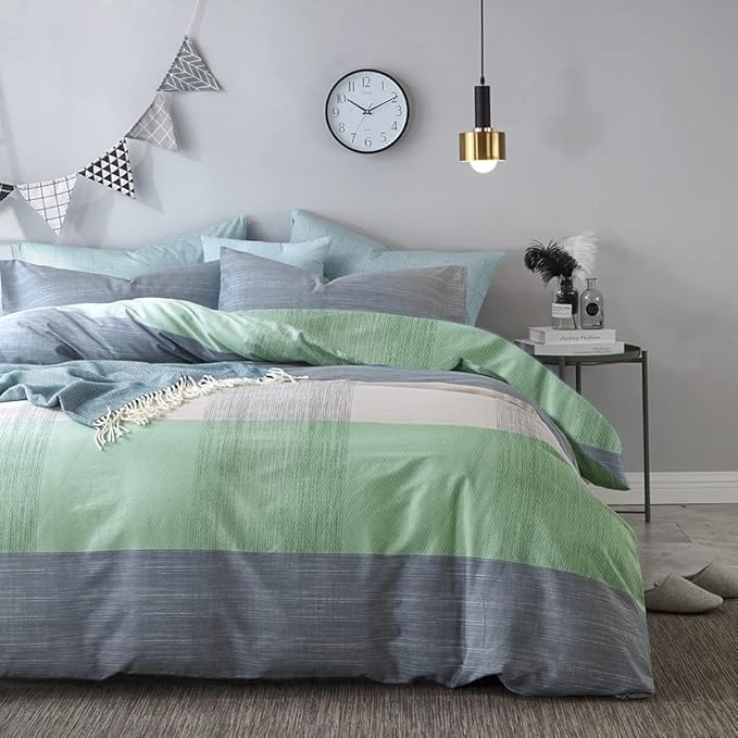 LifeTB Queen Comforter Set Patchwork Bedding Comforter Set Soft Fluffy Geometric Plaid Bedding Set for All Seasons Cozy Patchwork Plaid Checkered Pattern Queen Bed Comforter with 2 Pillow Shams