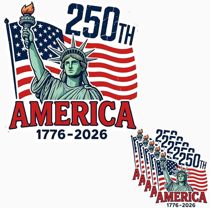 HANDICHI Design 5 Pack 2 Inch America 250th Anniversary Stickers (1776–2026), Patriotic Statue of Liberty & USA Flag Vinyl Decals