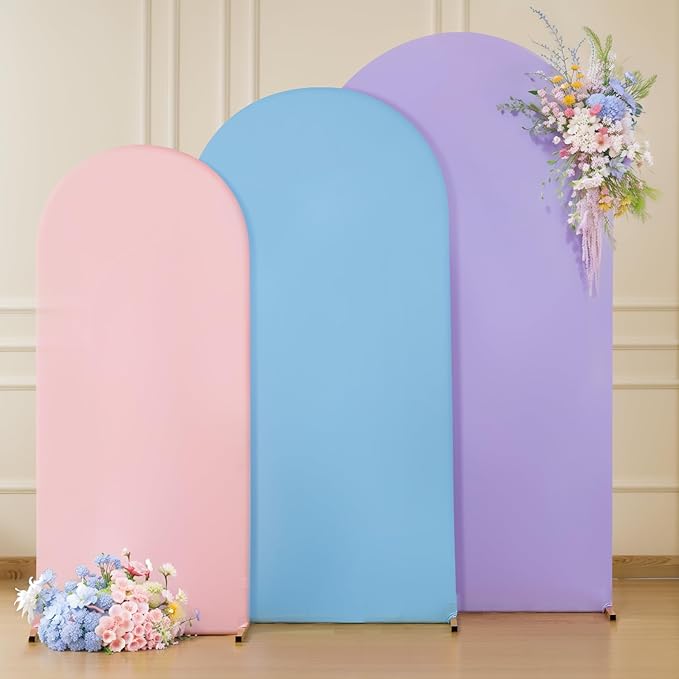 Rainbow Arch Backdrop Cover 6FT 5FT 4FT Stretchy Wedding Arch Covers Set of 3 Spandex Fitted Pink Blue Lavender Fabric Backdrop Cover for Party Baby Shower Birthday Decoration