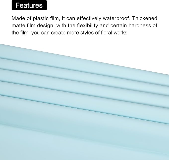 MECCANIXITY 20 Pcs Double Sided Color Flower Wrapping Paper Light Blue+Gold 22.8"x22.8" Waterproof for Florist Bouquet Supplies, DIY Crafts, Gift Box Packaging