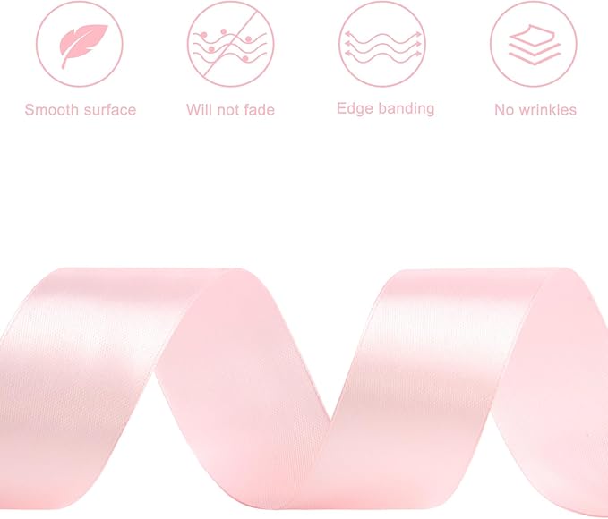 1-1/2 Inches 100 Yards Baby Pink Satin Ribbon, Ribbon Roll for Flower Bouquets, Gift Wrapping, Wedding, Handmade Crafts