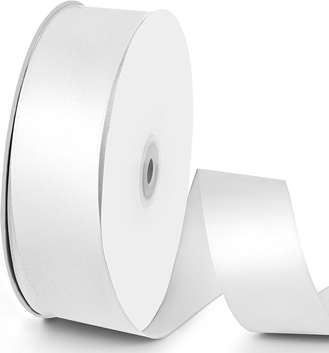 100 Yards 1-1/2 inch Satin Ribbon, Fabric Ribbon Solid Color Perfect for Gift Wrapping, Wedding, Handmade Bows, Floral Bouquets and Party Decoration(White)