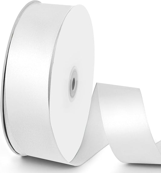 100 Yards 1-1/2 inch Satin Ribbon, Fabric Ribbon Solid Color Perfect for Gift Wrapping, Wedding, Handmade Bows, Floral Bouquets and Party Decoration(White)
