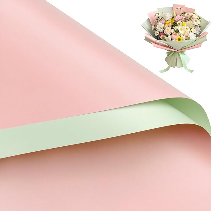 WRAPAHOLIC 20 Sheets Flower Wrapping Paper - 22.4 x 22.4 inch Meat Pink Color Water-Resistant Floral Bouquet Wrapping Paper, Florist Supplies Packaging for Wedding Birthday Gift DIY