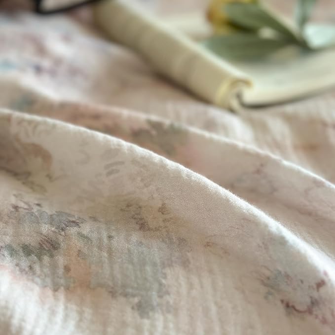 VM VOUGEMARKET Girls Ruffle Duvet Cover Set Twin Breathable Muslin Cotton Flower Duvet Cover Soft Linen Like Gauze Bedding Set-68x86 Inch