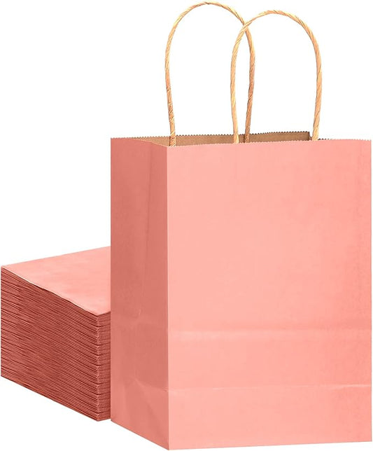 qiqee Large Kraft Paper Bags with Handles 13"x10"x5" 32 pcs Gift Paper Bag Bright Pink Solid Color Bags（Large Size）