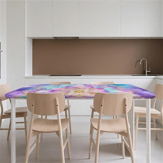 Rectangle Table Cloth Cover Waterproof Elastic Fitted Polyester Fitted Tablecloths for 4 Foot Tables for Indoor,Picnic, Camping, Outdoor （48" x 24"，Datura）