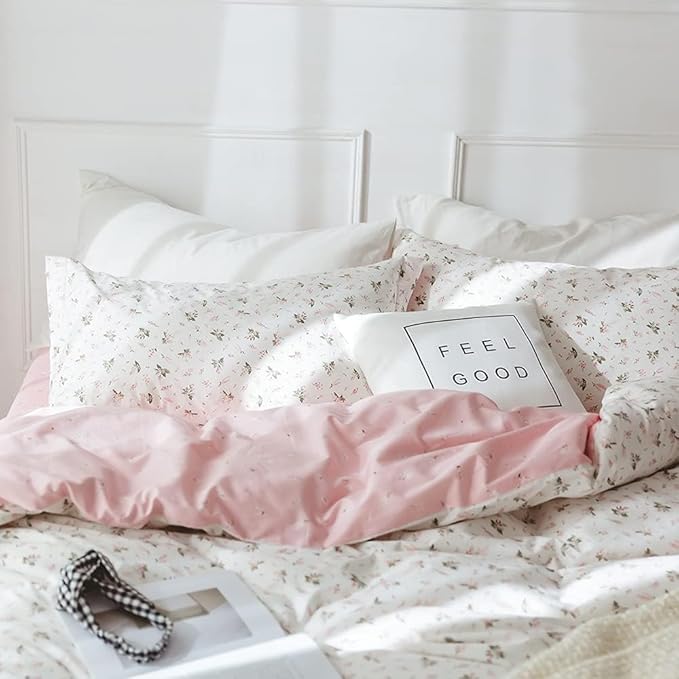 Comforter Twin Floral 2-Piece Soft Bedding Set - Garden Style Pink Flower Print Botanical Comforter & Pillowcases for All Seasons