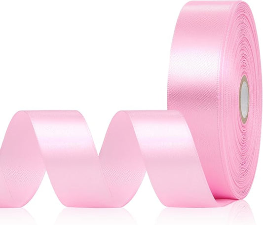 Pink Satin Ribbon 1 Inch, 60 Yards Pink Ribbon for Hair, Flower Bouquet, Gift Wrapping, Crafts, Graduation Wreaths, Invitation Cards, Baby Shower