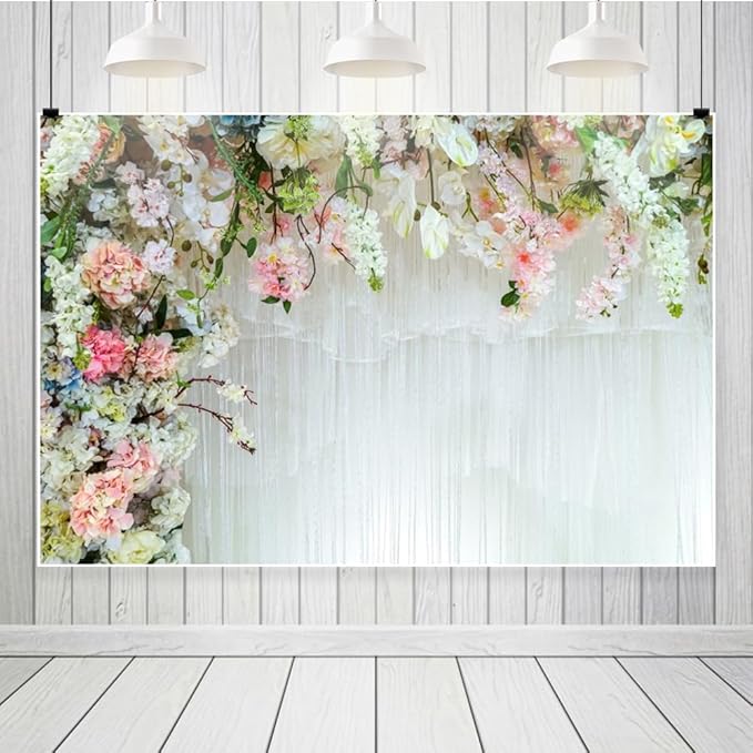 Leowefowa Floral Wall Backdrops for Photoshoot 13x6ft Vinyl Romantic Rose Flower Curtain Photography Background for Proposal Engagement Banner Bridal Shower Party Wedding Decor Studio Props