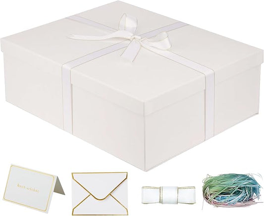 YINUOYOUJIA Large Gift Box with lid 16.5x13x5.5 inches,White Boxes for Presents,Birthday,Valentine's Day,Mother's Day,Christmas,Anniversary.
