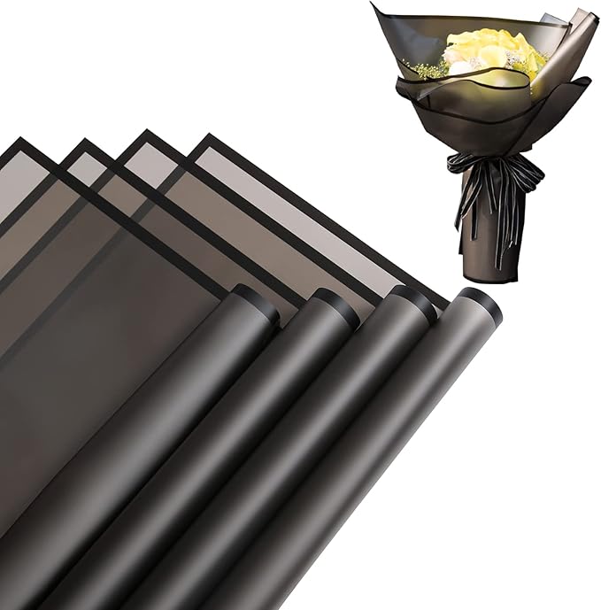 HYSSINOWRAP 20 sheet .flower wrapping paper.Flower packaging bouquet wrapping paper.KoreanFlorist Supplies, 22.8 * 22.8 inches (BLACK)