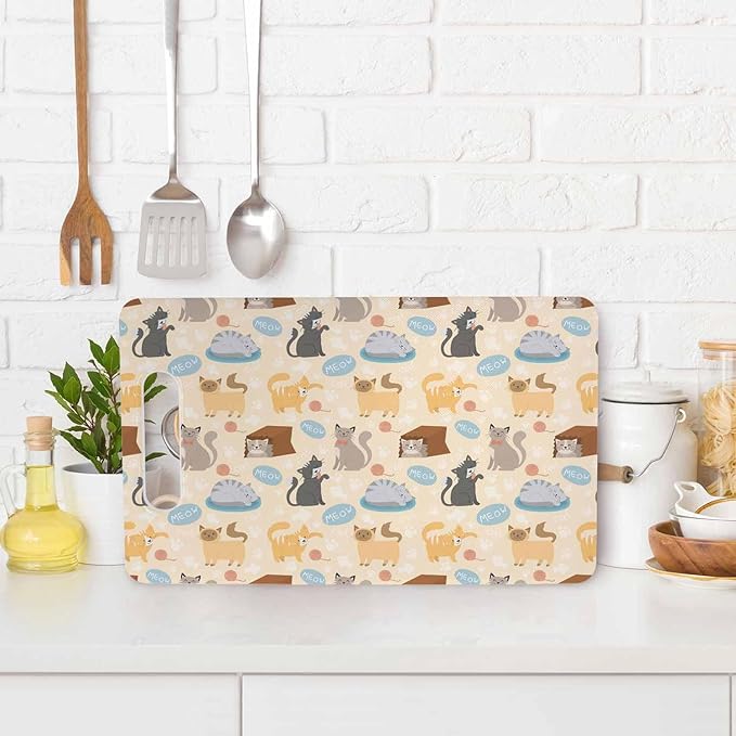 Cartoon Cat Cutting Board Cute Cats Kitten Funny Grip Handle Chopping Boards Cutting Board for Kitchen Plastic 16" x 10" x 0.24"
