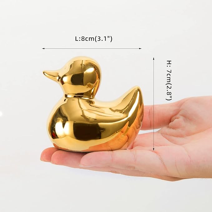 Home Decor Golden Ceramic Duck Figurines, Home Decor Animal Sculptures and Statues Handmade Artware Decor, Mini Duck